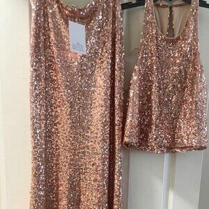 Belle Badgley Mischka New Sequin Skirt and Blouse set-Formal  Rose Gold Color